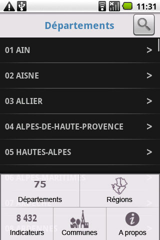 Android application Departement screenshort