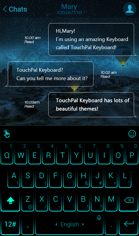 Neon Blue Keyboard Theme Screen 2