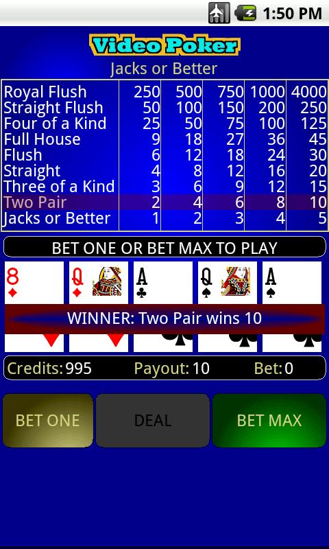 1 &amp; 3 play Video Poker Screen 3