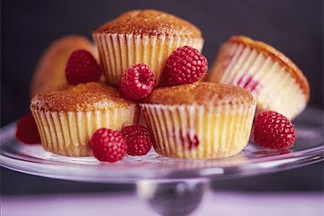Warm raspberry cupcakes with orange sugar drizzle