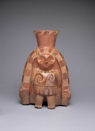 Sculptural ceramic ceremonial vessel that represents the Owl-god ML012866