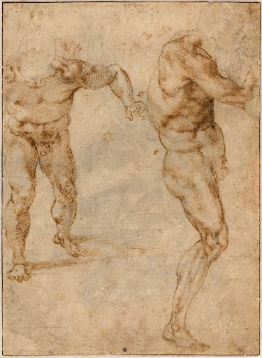Two Nude Studies of a Man Storming Forward and Another Turning to the Right (verso), c. 1504
