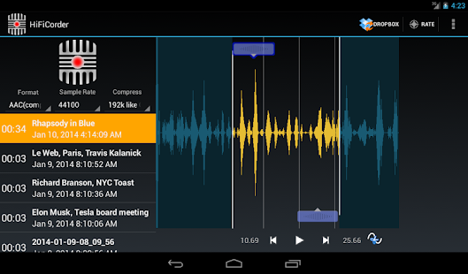 HiFiCorder Audio Recorder Edición - pantalla de miniaturas