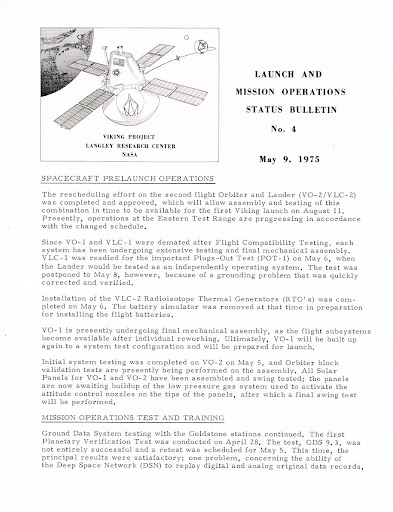 Viking Mission Launch Operation Status Bulletin No4_May-09-1975 Page 1