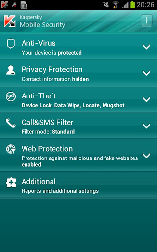 عملاق الحماية للاندرويد Kaspersky Mobile