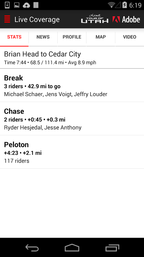 Android application 2016 Tour of Utah Tour Tracker screenshort