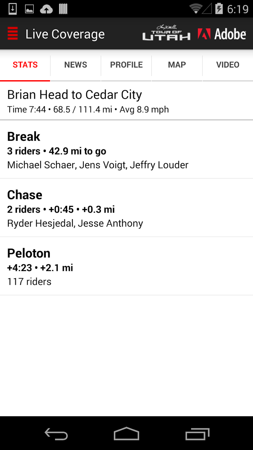 2016 Tour of Utah Tour Tracker Screen 1