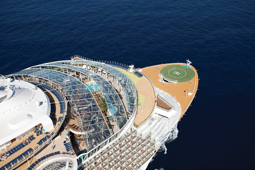 Oasis of the Seas has a massive sports deck area featuring two Surfriders for a surf experience, a rock climbing wall and basketball and golf areas.