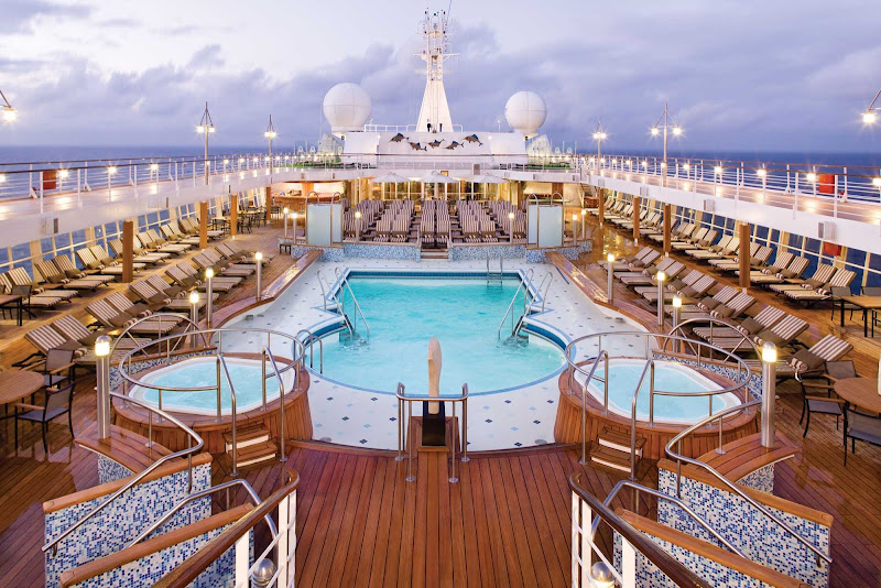 Seven Seas Voyager's expansive pool deck is a great place to kick back, read and enjoy the beautiful weather and scenery.