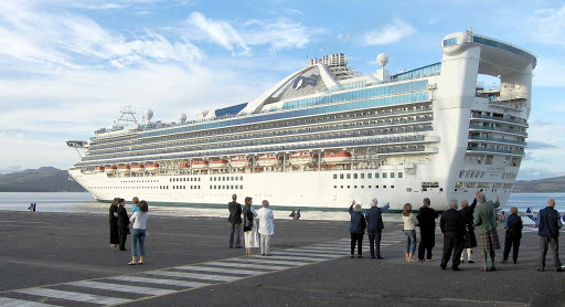 Locals bid farewell to cruise ship passengers as Golden Princess leaves Clydeport Ocean Terminal, Greenock, Scotland and sails down the Firth of Clyde.