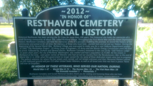 Resthaven Cemetery Memorial History Sign