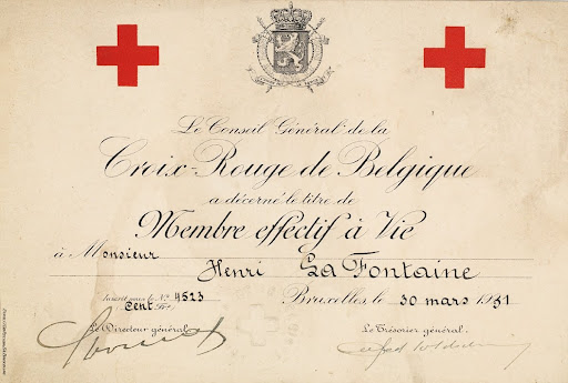 Henri La Fontaine life member of the Belgian Red Cross