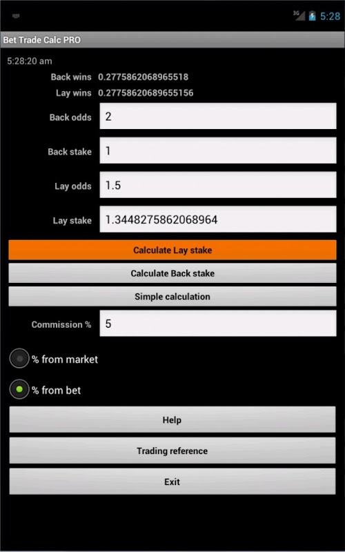 Android application Bet Trading Calculator PRO screenshort