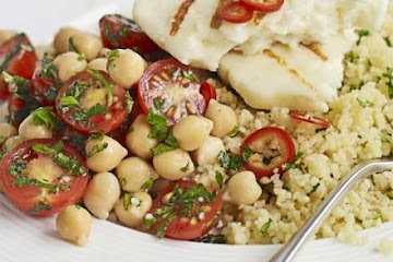 Halloumi with chickpea salsa & couscous