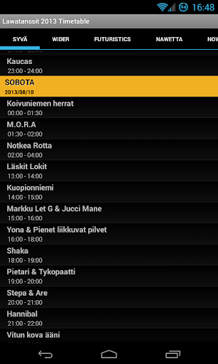 Lawatanssit 2013 Timetable