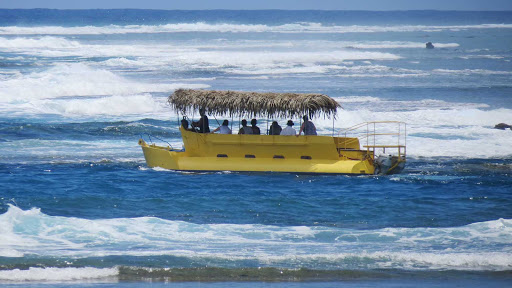 A boat ride off Acarua shore, Rarotonga in the Cook Islands.