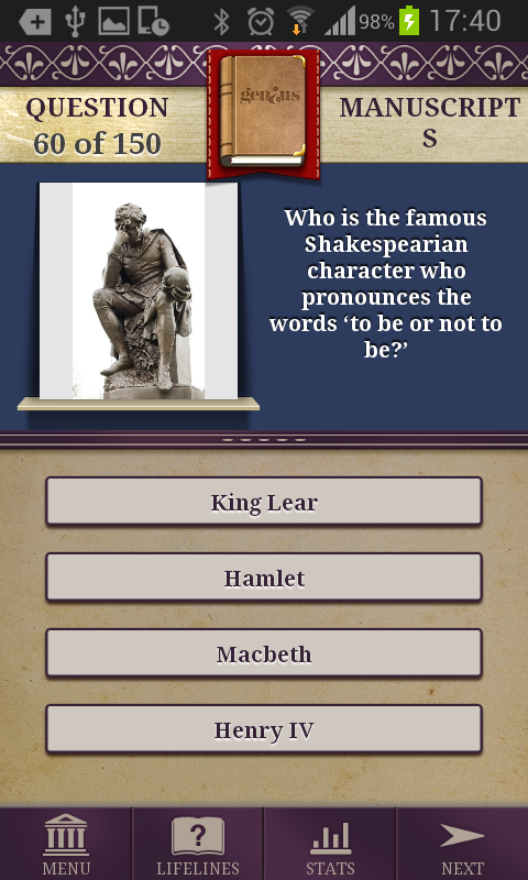 Genius Literature Quiz Screen 1