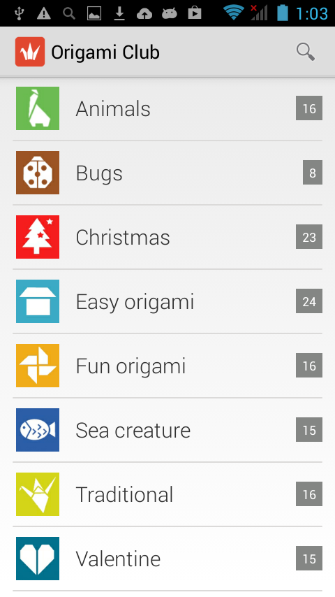 Android application Origami Club screenshort
