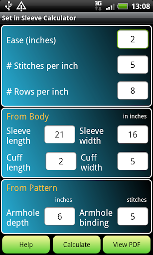 Knitting Set in Sleeve Calc