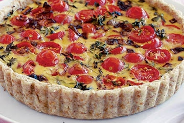 Cherry tomato, thyme & bacon flan