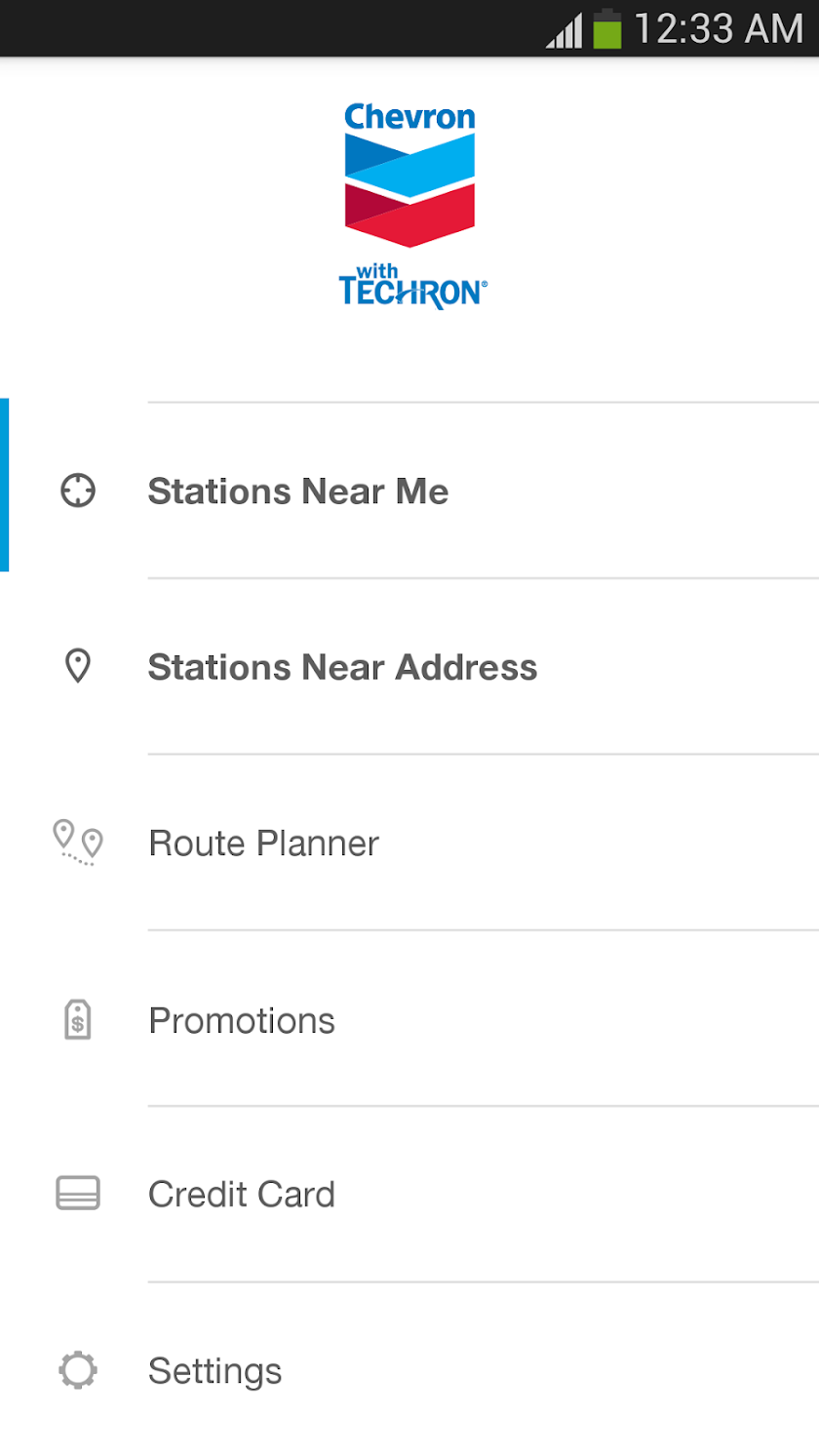 Chevron Station Finder Screen 1