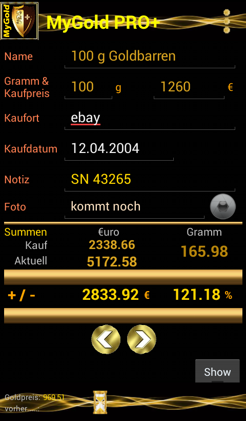 Android application MyGold screenshort