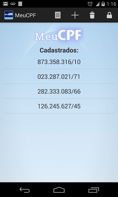 Android application Meu CPF screenshort