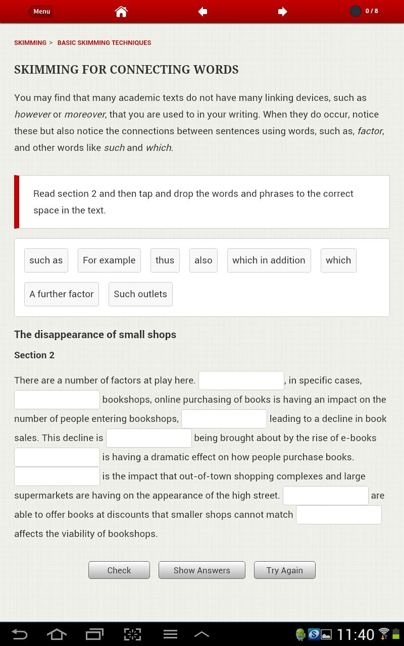 IELTS Skills - Reading Screen 3