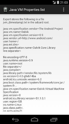 Java VM Properties list
