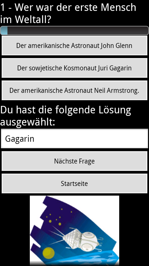 Raumfahrt-Quiz Screen 2