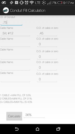 Conduit Fill Calculation