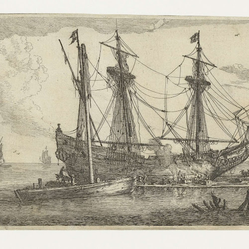 Reparaties aan de romp van een schip, Reinier Nooms, 1652 Rijksmuseum