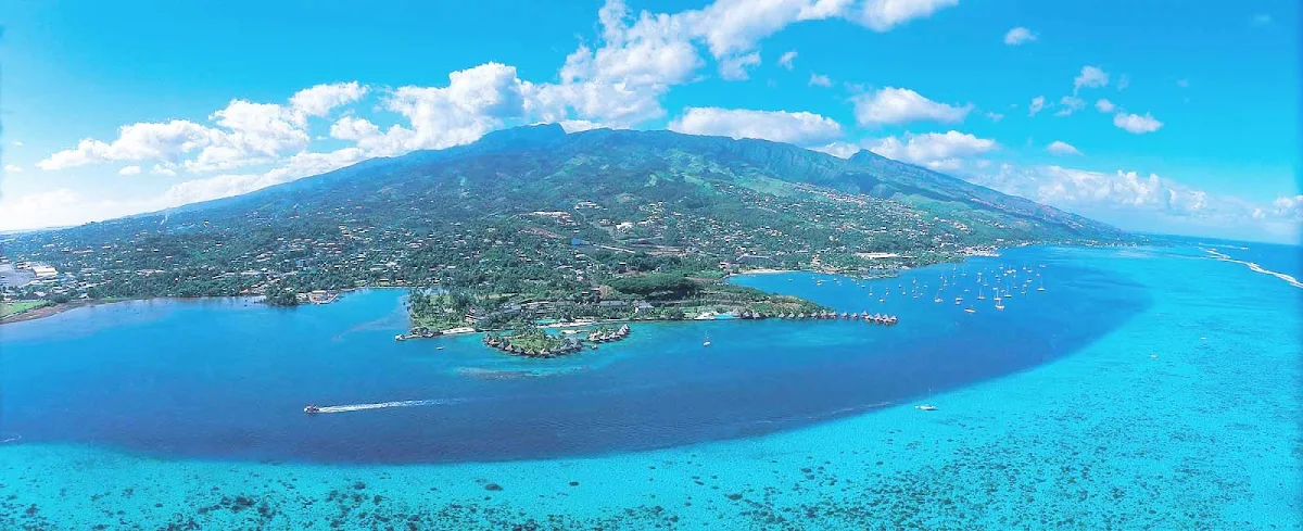 Aerial-View-Tahiti - Tahiti, known as “The Queen of the Pacific,” is the largest and most populous of the 130 islands in French Polynesia.