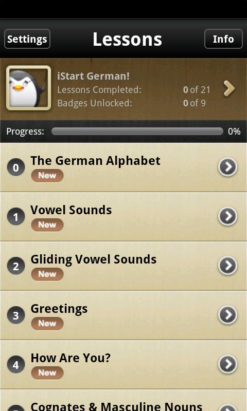 Android application iStart German! Android screenshort