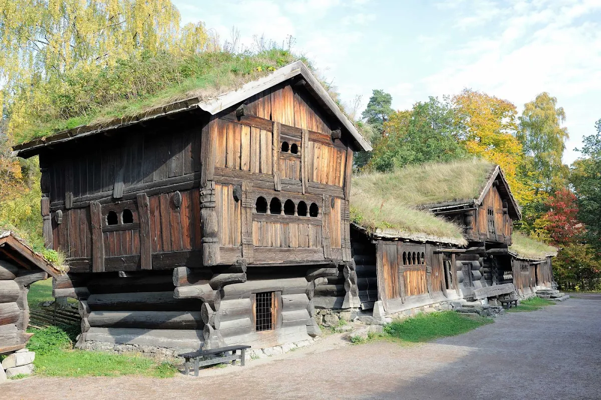 Norsk-Museum-Oslo-Norway - Buildings at Norsk Folkemuseum in Oslo, Norway.
