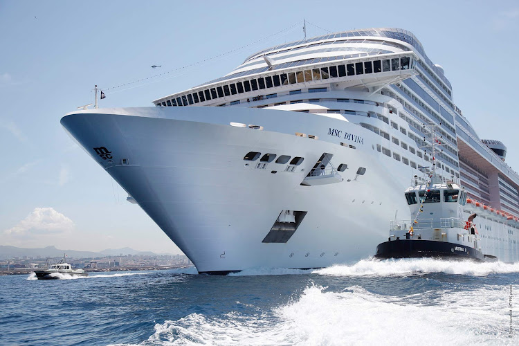 MSC Divina arrives in port in Marseille, France. 