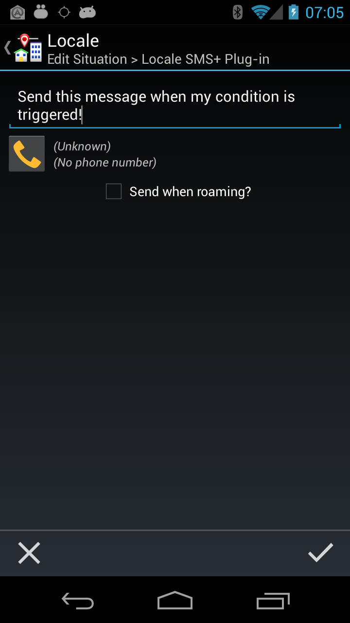 Locale SMS+ Plug-in Screen 2