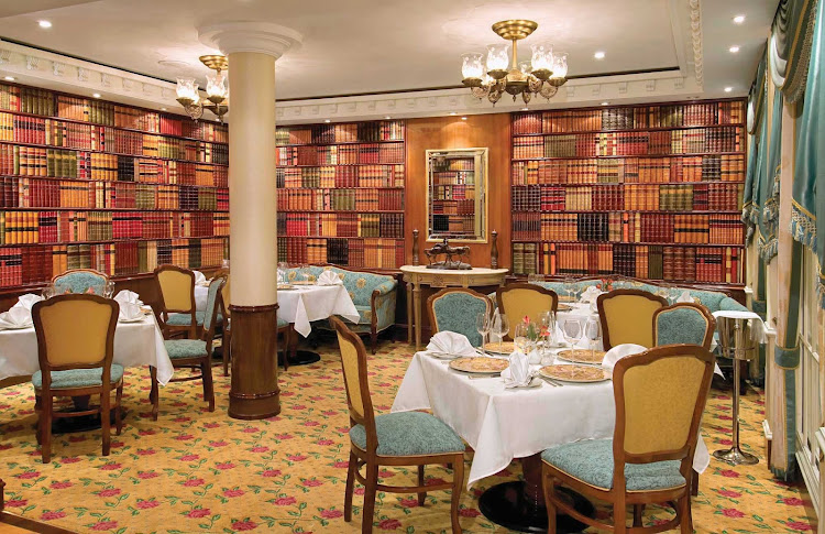 Inspired by Thomas Jefferson's home and library, Jefferson's Bistro located on deck 5 of Norwegian's Pride of America specializes in French cuisine.