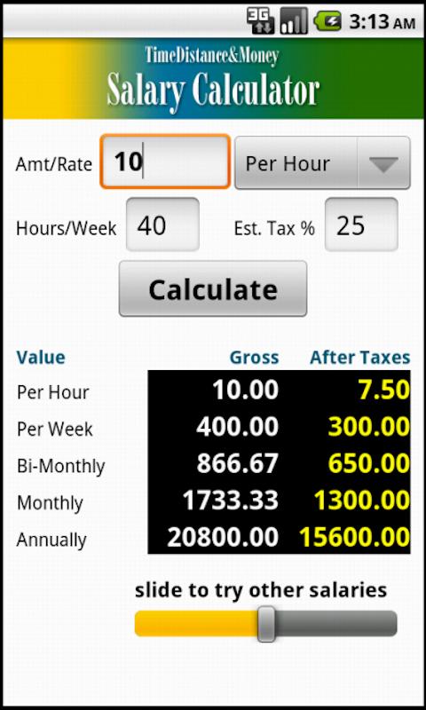 Android application Time, Distance &amp; Money screenshort
