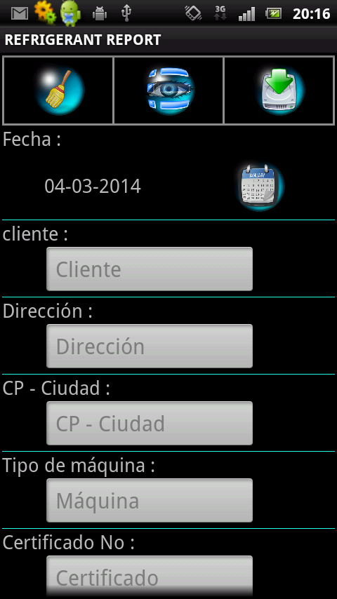 Android application REFRIGERANT REPORT screenshort