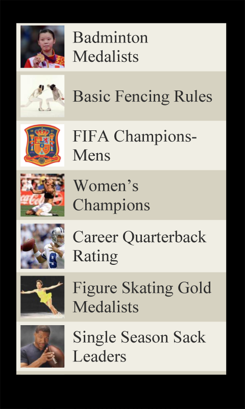 Sports Lists Screen 2