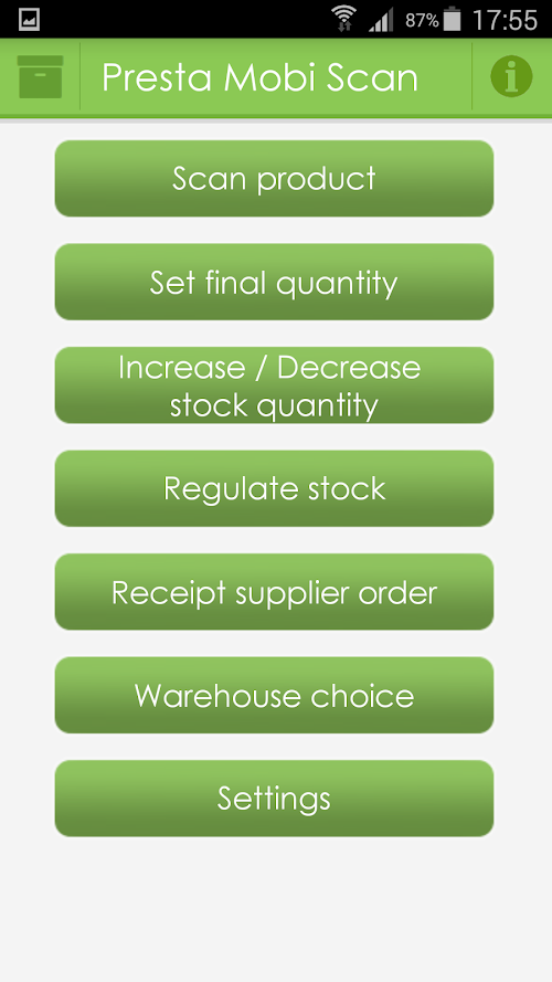 Android application Presta Mobi Scan screenshort