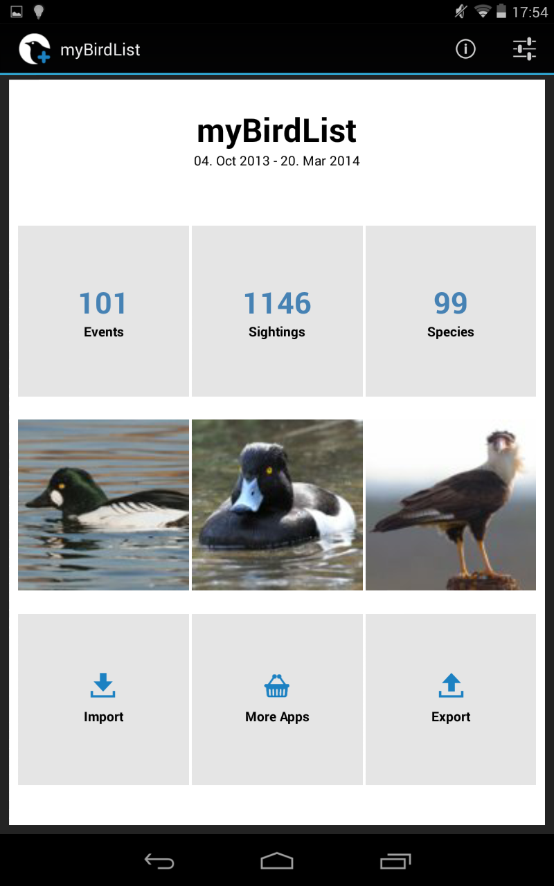 myBirdList Screen 1