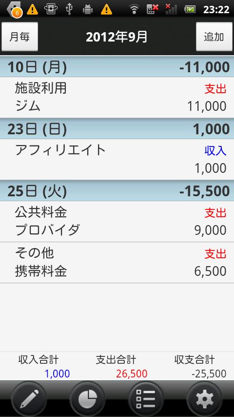 Android application スマート家計簿プラス screenshort