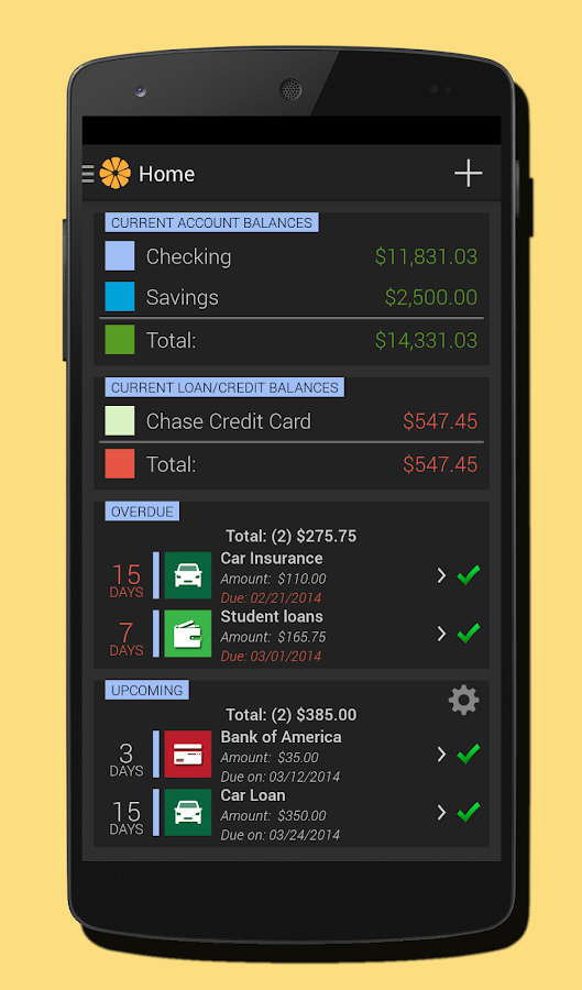 Tangerine Bill Expense Manager - screenshot