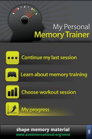 Memory Trainer Screen 1