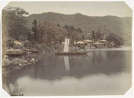Boot op een meer bij Moto Hakone