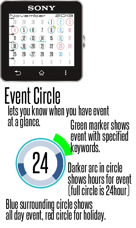 Android application Calendar for SmartWatch2 screenshort
