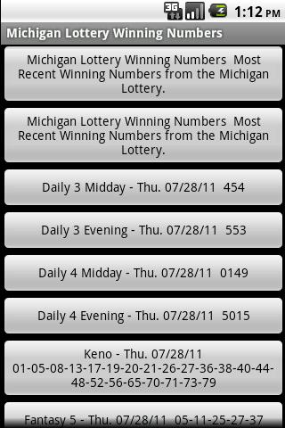 Android application Michigan Lottery Winning Numbe screenshort