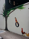 Kampong Swing With Chicken Crowing Mural